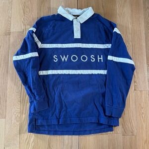 Nike Alphabet Embroidered Swoosh Spellout Blue White Rugby Polo Mens Large